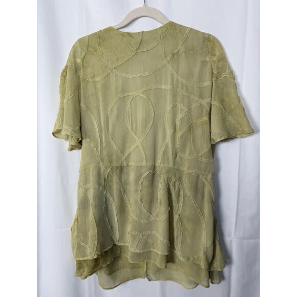 VTG KWoman Sheer Chiffon Blouse Light Olive Size 16W Fairy Grunge Flutter Sleeve - Picture 5 of 8